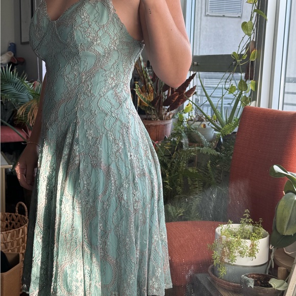 Free People Light Blue Lace A-Line Knee Length V-Neck Dress Size 4 - Picture 8 of 10